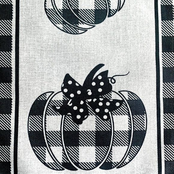 Farmhouse Rustic Autumn Fall Black Buffalo Check Plaid 72" Linen Table Runner - Picture 4 of 4